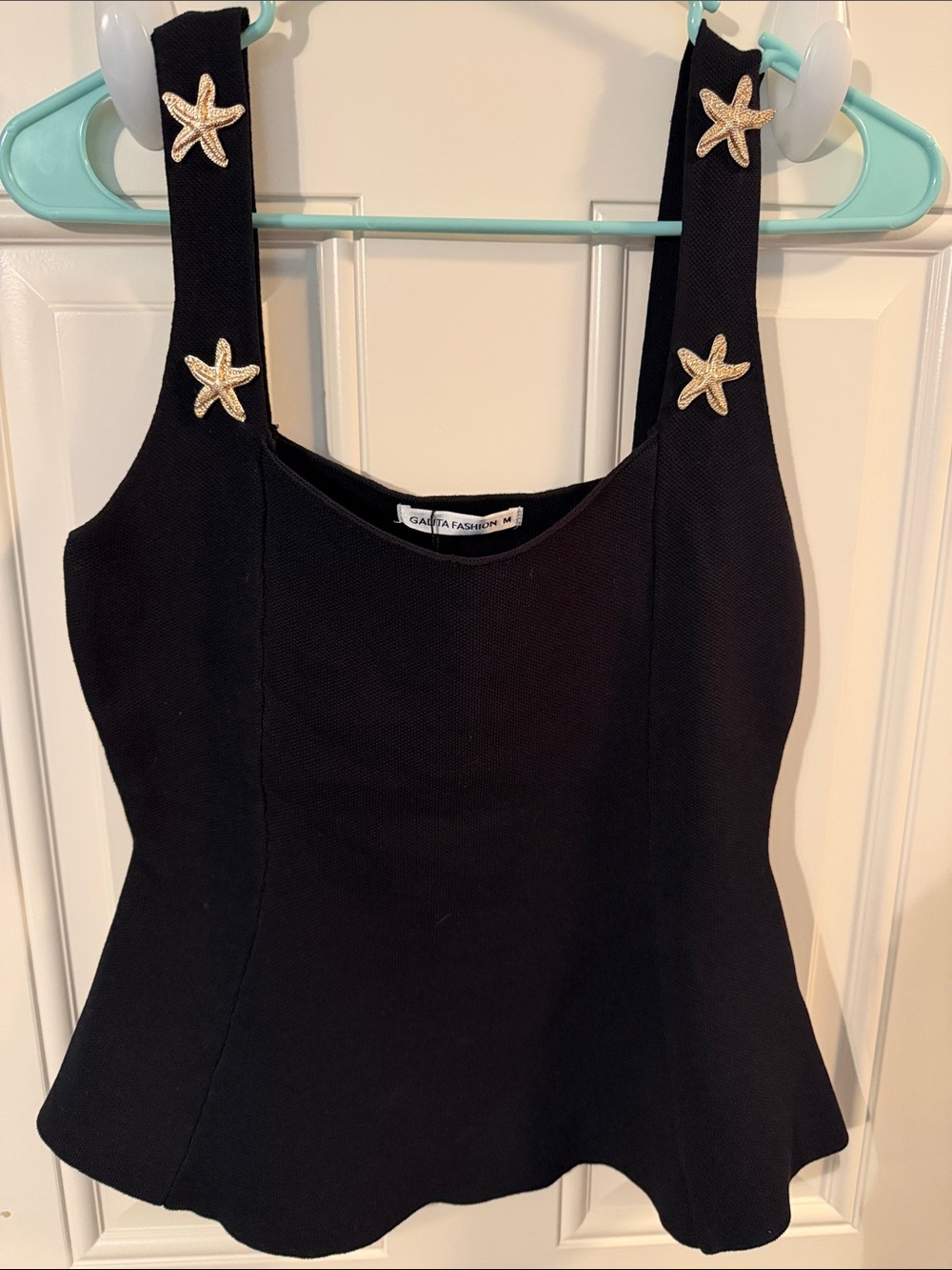 Black Tank Top with Gold Starfish Strap Accents by Garita Fashion